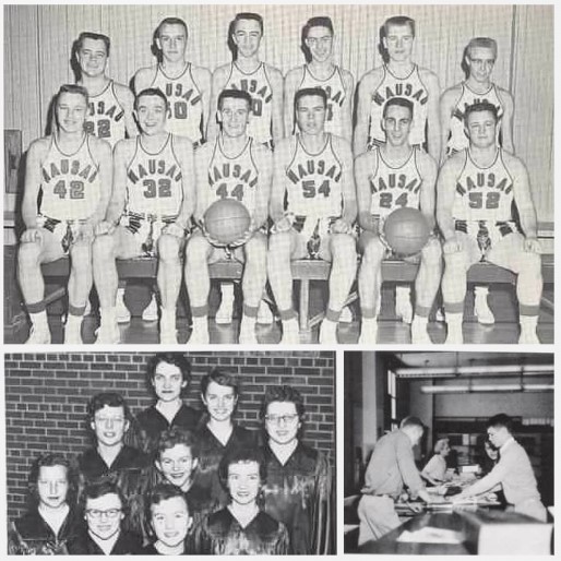 Collage of Basketball Team, Women's Chorus, Student Librarians
